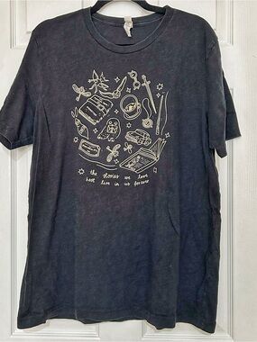 Magical Bookish Illustrated Graphic T-Shirt Charcoal Grey Harry Potter Size XL